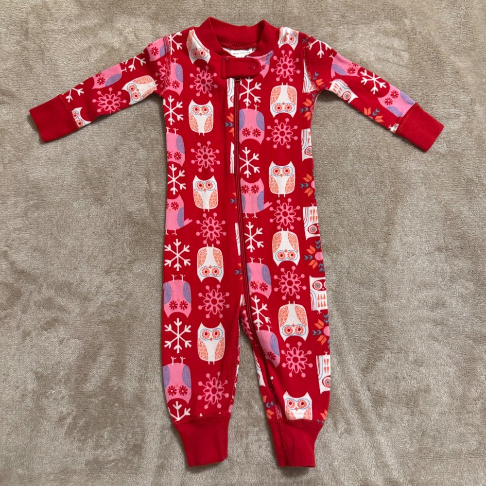 Hanna Andersson Red Owl Snowflake Organic Cotton Zip Sleeper 3-6 Months 60cm